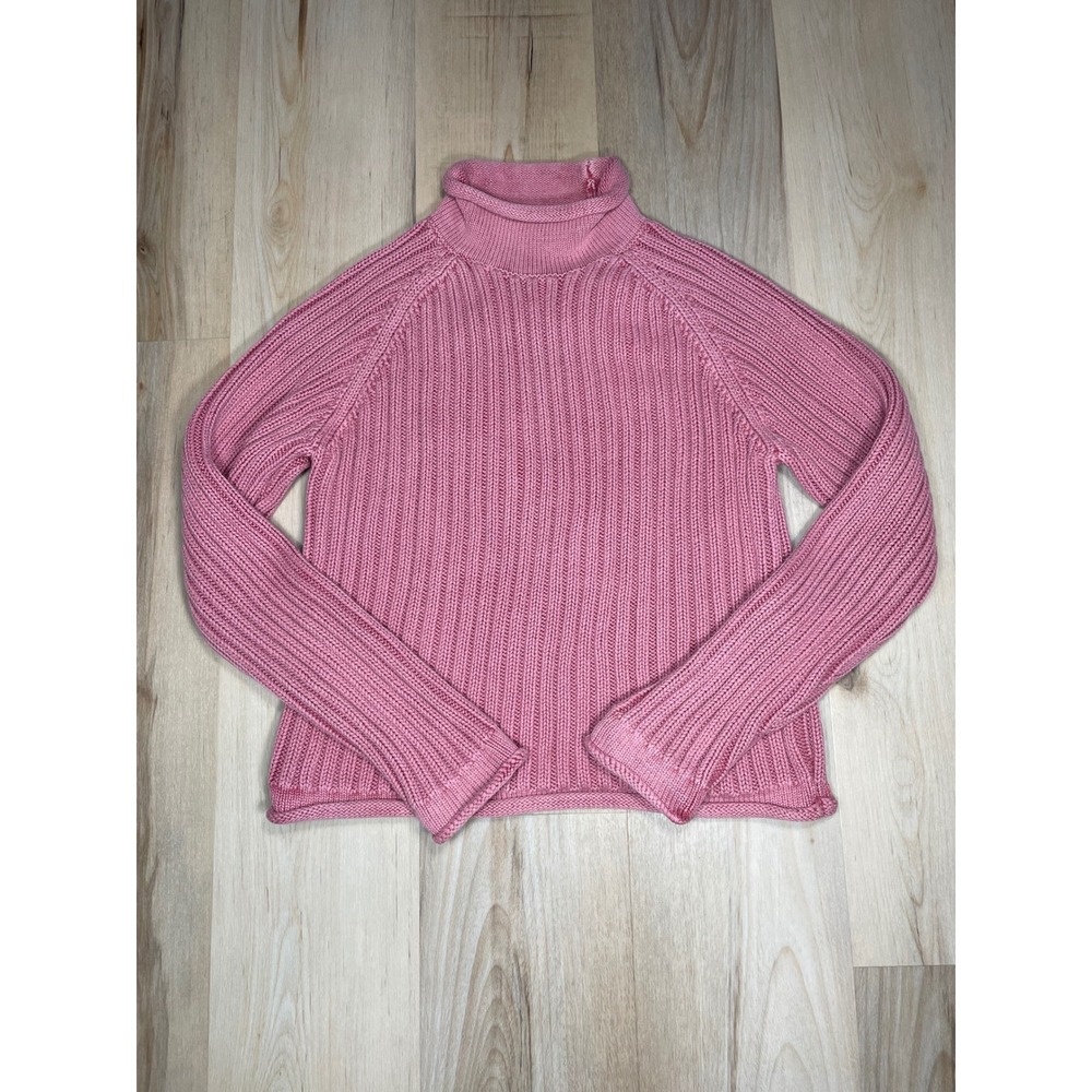 Faherty Pink Organic Cotton Shaker Stitch Turtleneck Sweater Womens Medium